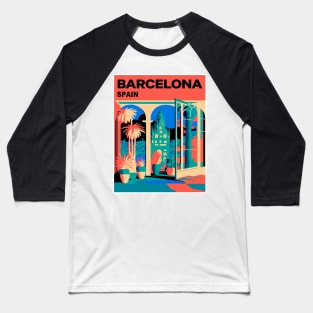 Barcelona Spain Abstract Surreal Gaudi Church Scene Print Baseball T-Shirt